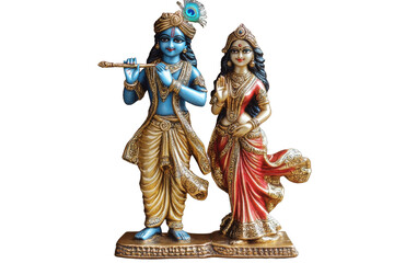 Bronze idols of Radha Krishna made from ancient collections with white background