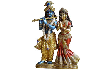 Bronze idols of Radha Krishna made from ancient collections with white background