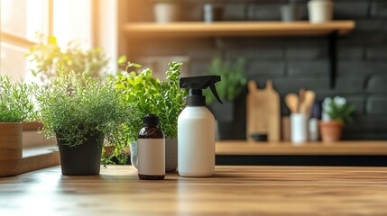 Friendly Pest Control Products on Wooden Countertop