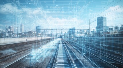 Innovative Railway Design with Blueprint Overlay