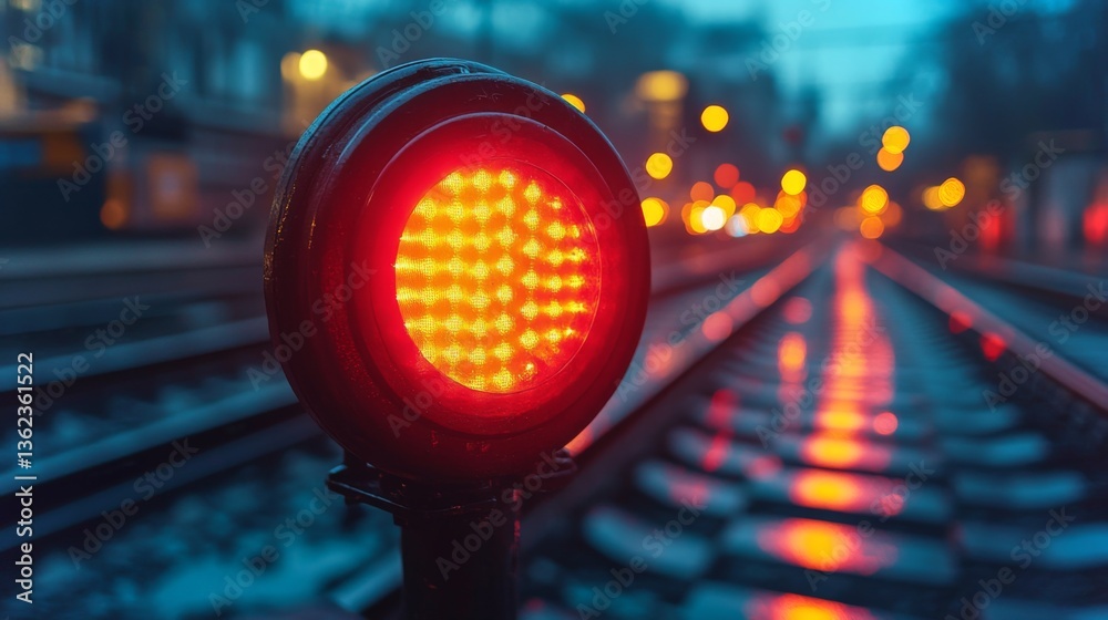 Aufkleber a red signal light stands prominently at a railway checkpoint, guiding transportation on the tracks 