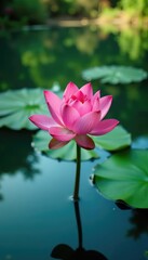 Obraz premium A single lotus flower blooming in a serene pond, calm, water
