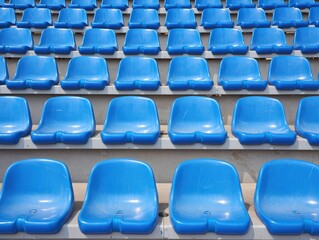 Naklejka premium Rows of blue plastic stadium seats create a strict and orderly appearance