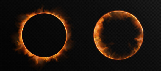 Fire ring, flaming circle, fire glow effect on black background. Vector © Valeriia