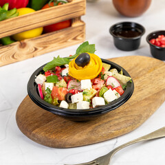 Fresh and Delicious Gourmet Salad with Vegetables and Feta Cheese