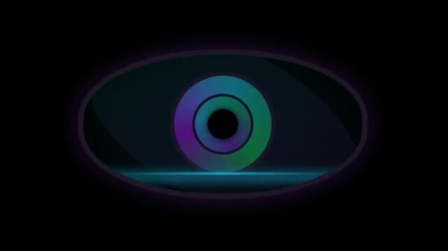 Neon Cyberpunk Eye Glowing Iris, Digital Surveillance Scanning