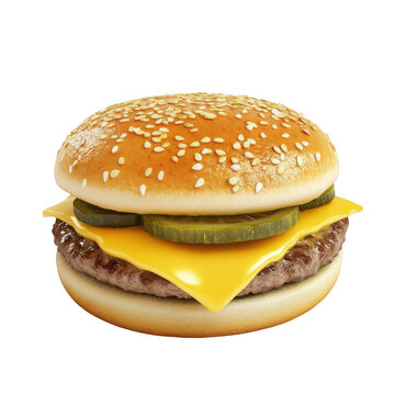 Double cheeseburger with pickles and mustard, isolated on a white background, png