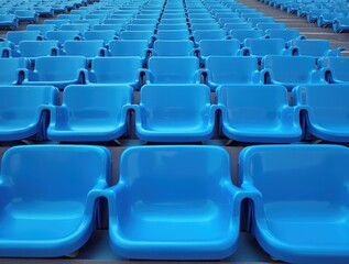 Obraz premium Bright blue stadium seats arranged in neat rows at a sports venue in daytime