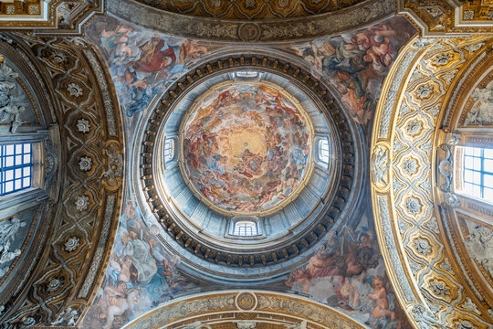 View of frescoes decorating the dome ceiling of Sant&acute;Andrea delle frate church in Rome