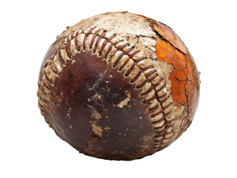 Isolated Old Baseball with Damaged Seam