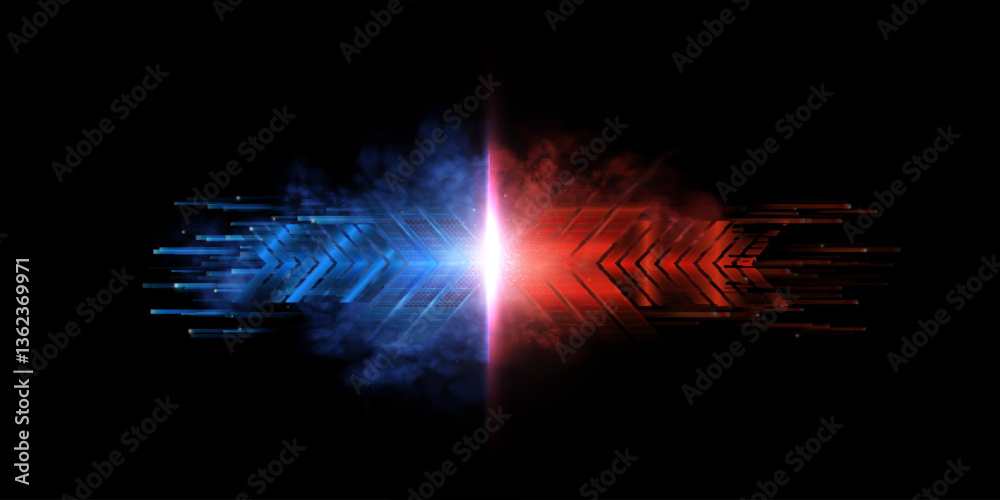 Aufkleber a futuristic composition with blue and red hands facing each other, combined with a luminous central