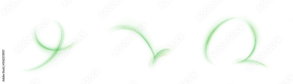 Fototapete Abstract green light lines on white background creating smooth curves and swirls.