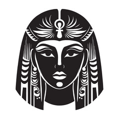 Dramatic Cleopatra face silhouette, emphasizing bold leadership - Cleopatra illustration - Cleopatra vector - Egyptian queen silhouette - Egyptian silhouette

