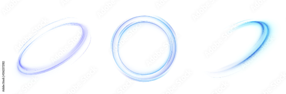 Aufkleber A set of glowing rings with smooth motion blur on a white background. Perfect for futuristic interfaces, HUD elements, abstract energy effects or clean tech design.