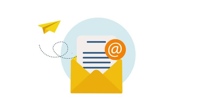 Open Envelope with a newsletter inside, transformed into a paper plane flying out as an electronic mail. Sending information in today's digital world, and electronic messaging.