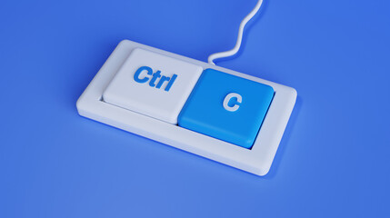 3D Digital Art Ctrl + C Keyboard Shortcut Representing Copy Function, Productivity, Efficiency, and Creative Workflow in a Modern Blue-Themed Design