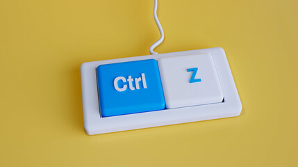 3D Digital Art Ctrl + Z Undo Function, Symbolizing Mistake Correction, Productivity, Workflow Efficiency, Creativity, and Modern Technology with a Yellow-Themed Aesthetic