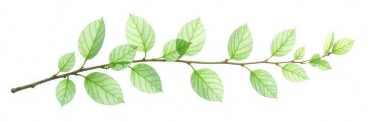 Naklejka premium Delicate branch with light green leaves isolated on white background, floral, branch