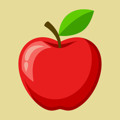 vector illustration of red apple with green leaf
