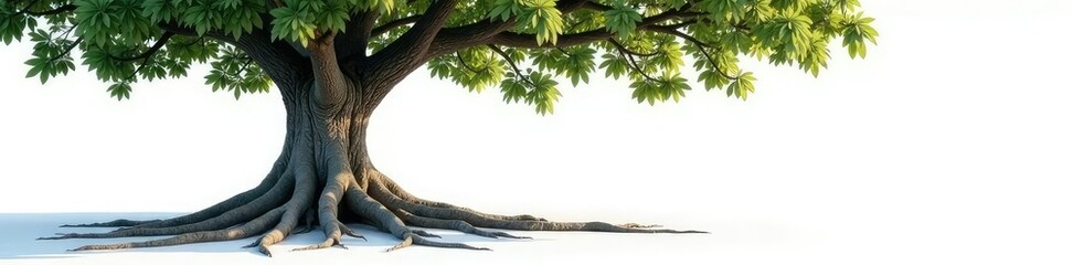 Obraz premium Majestic tree with sprawling roots visible against a bright white surface, tree, bark