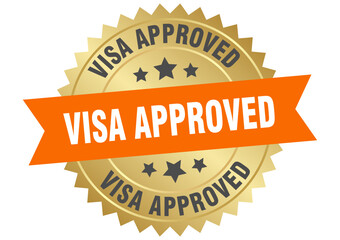visa approved. visa approved round orange and gold label isolated on transparent background