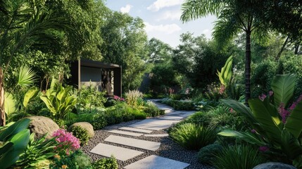 Obraz premium Garden flourishing in spring with vibrant greenery