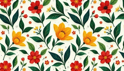 Nature-inspired floral pattern, endlessly looping , vibrant, wallpaper