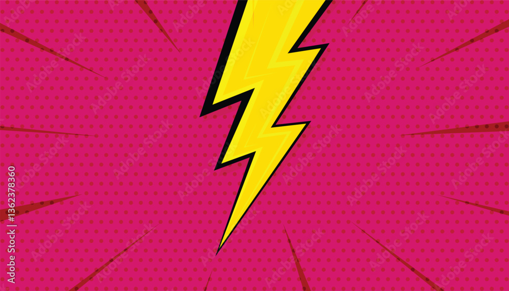 Poster Pink abstract comic background with thunder flash. pop art background. cartoon frame. retro halftone effect