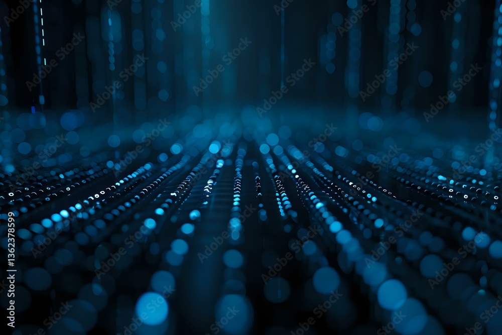 Poster abstract digital technology background with glowing blue dots and lines forming futuristic grid patt