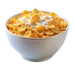 A generous bowl of golden cornflakes topped with creamy yogurt, perfect for a healthy breakfast.