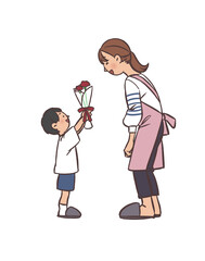 母の日にカーネーションを渡す子ども