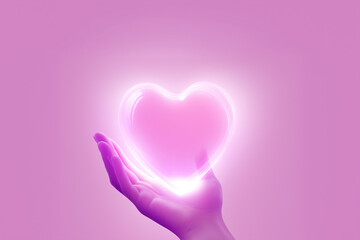 A child’s hand holds a glowing heart against a pink background, symbolizing innocence and warmth while also reflecting the realities of the world.