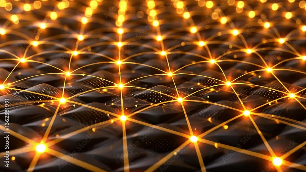 Poster futuristic abstract design close up view of digital network with glowing nodes and interconnected li