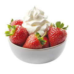 Fresh Strawberries with Whipped Cream PNG – Vibrant Red Berries in White Bowl for Dessert Photography