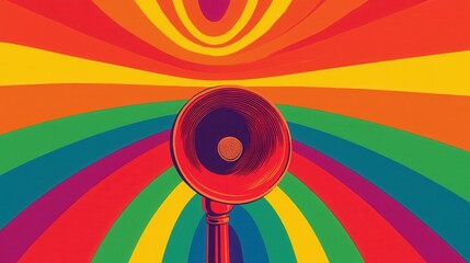 Vibrant Retro Speaker Against Colorful Swirling Rainbow Background