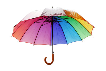 A vibrant rainbow umbrella shielding from life's storms symbolizing hope and resilience against a stark black backdrop with clean isolated composition