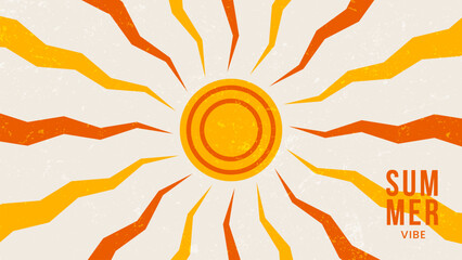 Summer Vibe background with sun illustration. Bright banner or poster template with warm color. Vector illustration.