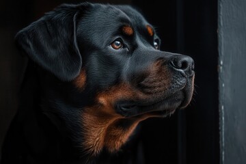 Obraz premium Strong Rottweiler guarding a house with confidence