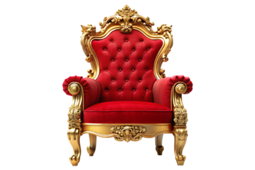 Majestic Red Velvet Throne with Golden Crown on transparent background 