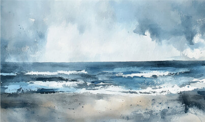 Watercolor sea waves blue background. abstract watercolor texture.