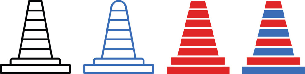 Traffic Cone Icons in Black, Blue, and Red.