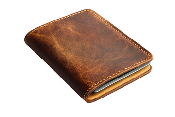 A well-worn leather wallet a symbol of journeys and cherished memories embracing history in a minimalist studio shot with dark background and subtle depth.