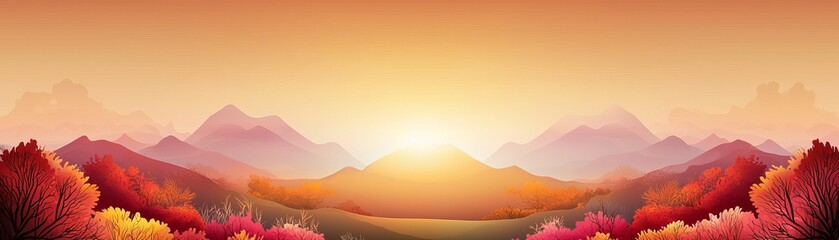 Obraz premium Golden sunset over a vibrant valley landscape nature photography tranquil environment panoramic view