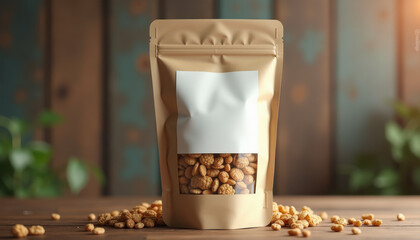 Food packaging mockup with transparent window pouch
