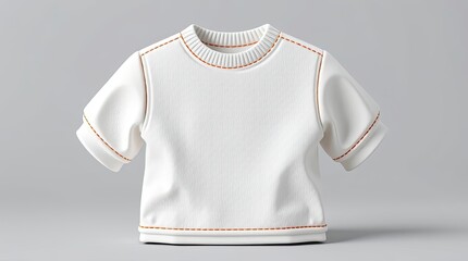 Isolated white tshirt displays a neat detailed orange stitching