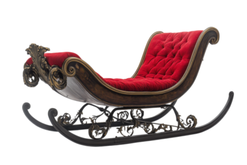 An elegant sleigh awaits a journey through snowy landscapes promising festive cheer and cozy winter dreams isolated on a black background.