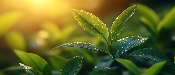 Dewy Tea Leaves Sunrise Plantation
