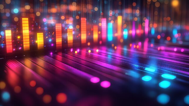 A 3D equalizer with colorful bars, lighting effects, and clean aesthetics