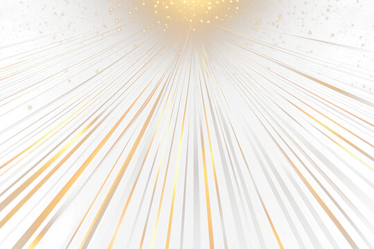 Golden rays converging to bright light on black background.