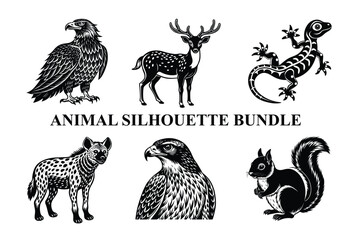 Wild Animal Silhouette Bundle | Safari Wildlife Clipart | Jungle Predator Vector